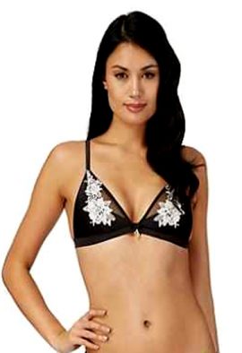 Bardot White Thread Print Black Lace Triangle Bra