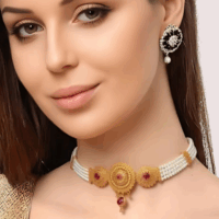 Dropship Royal Ruby Pearl Choker Necklace with Antique Gold Detailing