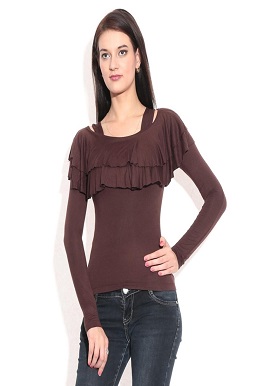 Women's Full Sleeve Brown Viscose Top
