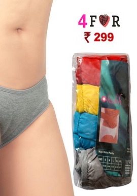 Hushh Women's Assorted Colour Four Cotton High Waist Panty