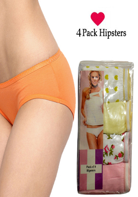 Hushh Women’s ComfortSoft Waistband Hipster Panties, 4PK