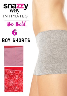 Snazzyway Intimates Pack Of 6 Mix Colour Boyshorts