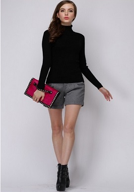 Women's Hot Black Turtle Neck Sweater