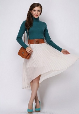 Women’s Super Soft Woollen Peocack Blue High Neck Sweater