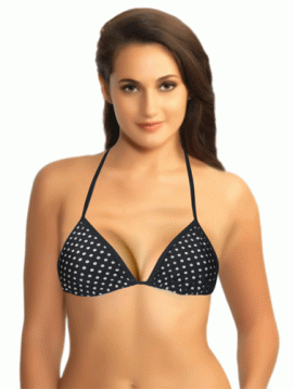 White Polka Dot Print Triangle Halterneck Beach Bra