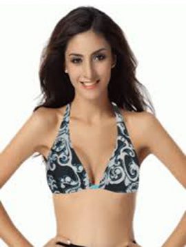 Sexy Front Beats Retro Print Tri Halter Bikini Top