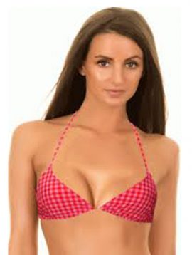 Sexy Girl’s Pink Check Print Tri Halter Bikini Bra