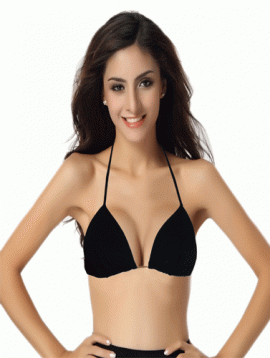 Women’s Plain Black Tri Halter Beach Bikini Top