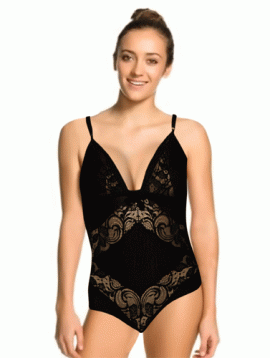 Sexy Black Lace Trim Wired Bodysuit
