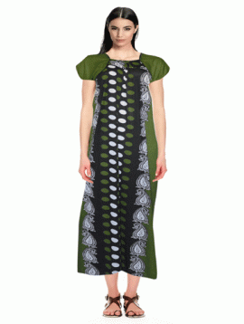 Snazzyway Dark Green Printed Full Length Nighty