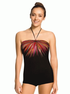 Women's Black Multi Strips Print One Piece Swimwear