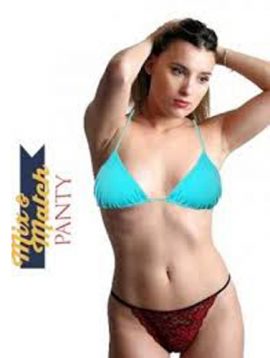 Sexy Blue Halter Bra With Net Cut Mix And Match Thong