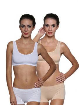 Seamless Stretchy Beige White Sports Bra Set 2