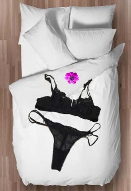 Women’s Flirty Black Lace Underwire Bra Thong Set