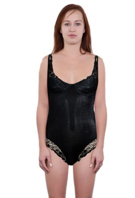 Black Lace Adjustable Straps Wired 1-Piece Swimsuit