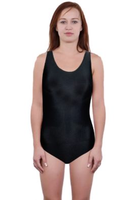 Black Plain Cutout Back Sporty Racer Style Swimsuit