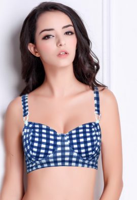 Blue White Check Print Underwired Everyday Bra