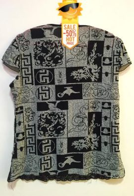 Ladies Black & Grey Mixed Print Loose Fit Top