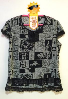 Ladies Black & Grey Mixed Print Loose Fit Top