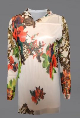 Ladies Wonderful Floral Turtleneck Long Sleeve Sheer Top