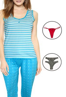 Ladies Perfect Blue & White Cotton Night Suit Set