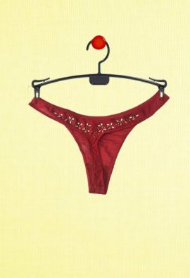 Aubade Hot Red With Back Beads Detail Tanga Thong
