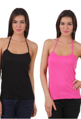Pk Of 2 Pink Black Classy Halter Tops