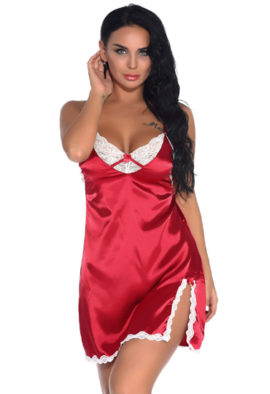 Lace trim 100% silk satin babydoll nightwear