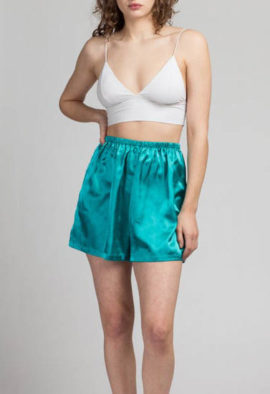 Turquoise Satin High Rise Lounge Shorts