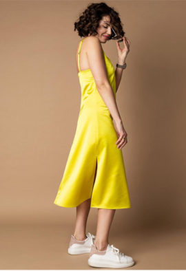French Daina Silk Satin bright Yellow Slip dress 1
