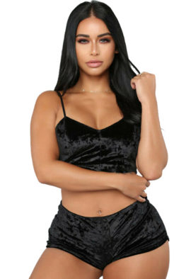 Plus size Sexy Velvet cami top shorts set1