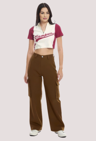 Dropship Zip Polo Crop Top – Maroon & White