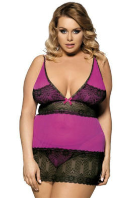 4XL -5XL 5XL PURPLE BLACK lace mesh Babydoll
