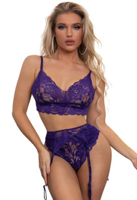 Plus Size Lace Bralette Purple Bra & Panties