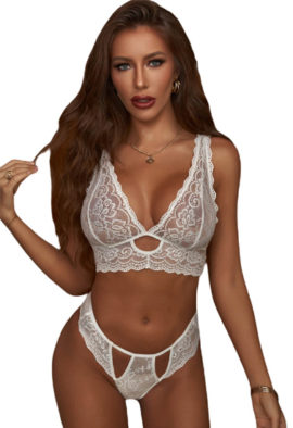 White Lace Classic Bralette Bra & Panties Set