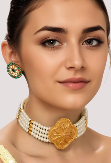 Dropship Royal Blossom Pearl Necklace with Ornate Floral Gold Pendant